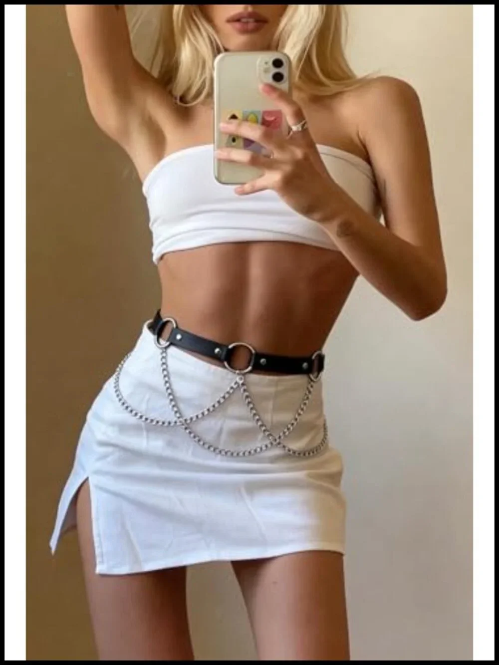Faux Leather Chain Waist Belt with Alloy Chains, Adjustable Gothic Punk Fashion